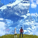 Two Xenoblade Saga 3 protagonists stand facing a beautiful backdrop of uncertain origin.